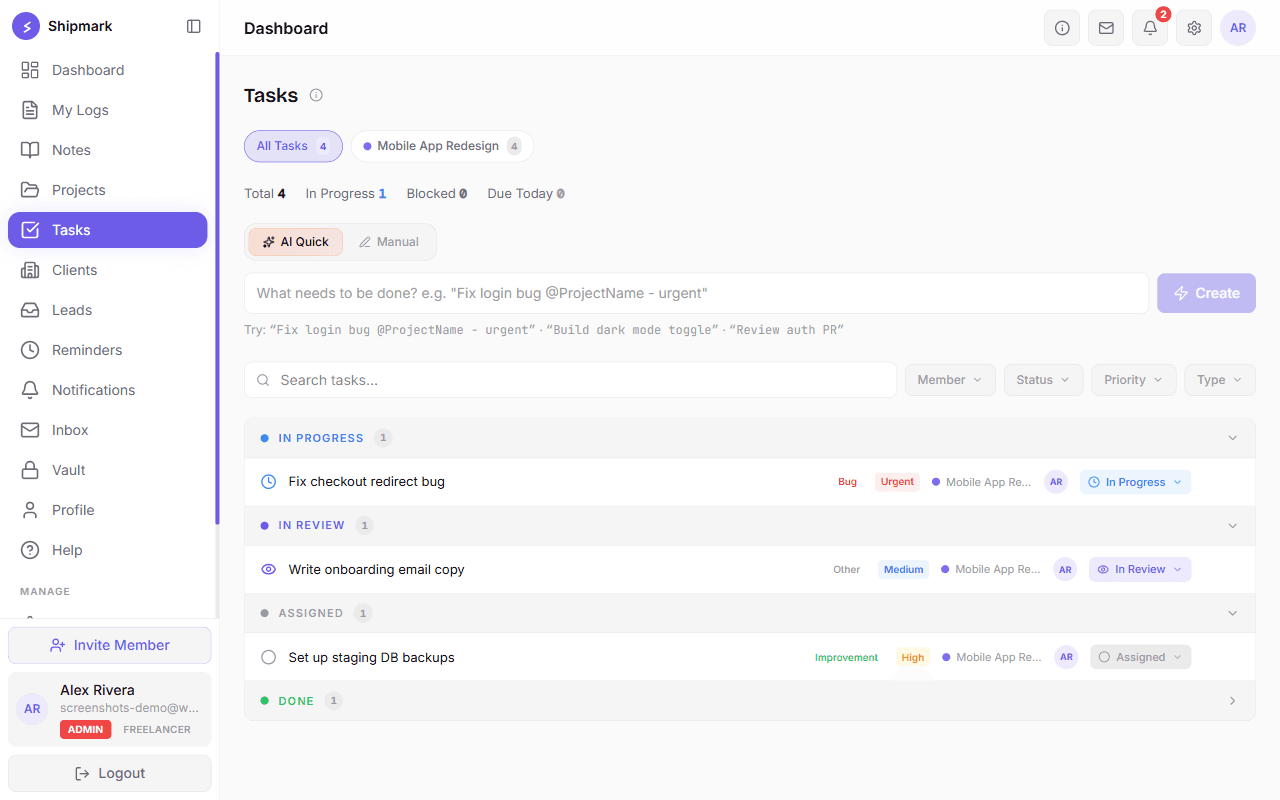 web.shipmark.app/tasks screenshot
